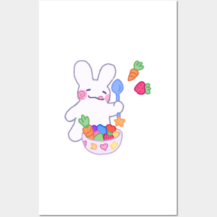 Bunny with fruit salad bowl Posters and Art